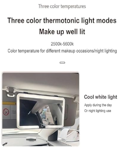 Car Sun Visor Mirror with Protective Cover | Rechargeable LED Vanity Mirror, 3 Lighting Modes, Touch Sensor – Compact Cosmetic Mirror for Car|B07QF62PJF