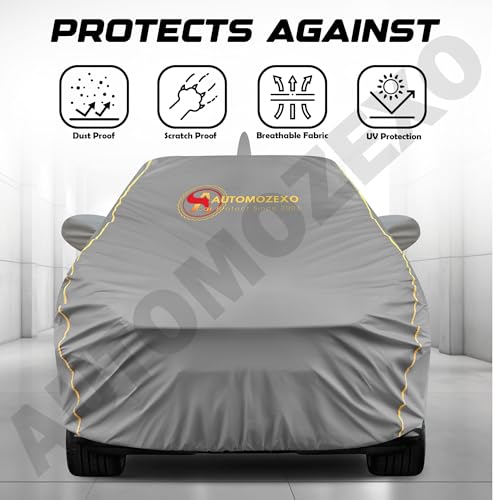 Tata Nexon 100% Waterproof Car Cover for All Weather Protection with Mirror & Antena Pocket Inner Cotton Layer Triple Stitched Cover with Adjustable Belt Bottom Elastic to Secure Fit -Grey|B0CPLHS6XJ
