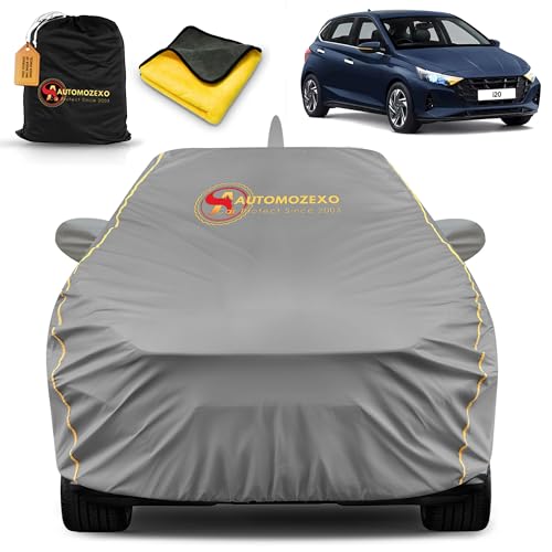 Hyundai New I20 100% Waterproof Car Cover for All Weather Protection with Mirror & Antena Pocket Inner Cotton Triple Stitched Cover with Adjustable Belt Bottom Elastic to Secure Fit -Grey|B0BWFSC2W1