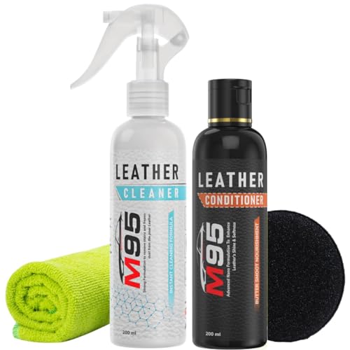 M95 Leather Cleaner and Conditioner kit Combo for Sofa, Car Seats, Jacket, Bags, Belt and for all Leather, cleaner and conditioner (200ml) (Cleaner + Conditioner)|B0BNHCD9WQ