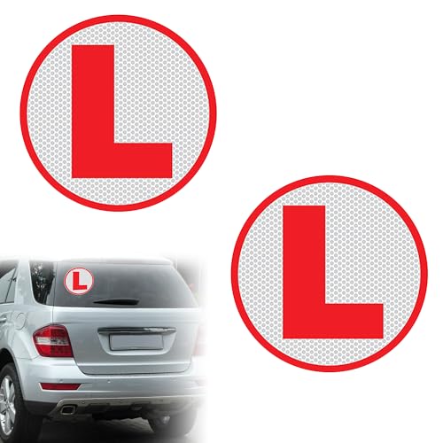 GLUN ® VinylReflective L Glass Sticker for Learning Drivers | Waterproof Car Board Sticker | Easily Removable, 15cm x 15cm, 2-Pack|B0DX6YF7DY