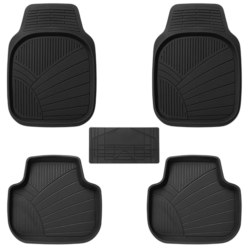 KINGSWAY Accessories Durable Universal Car Mats - Premium 5 Piece PVC Car Floor Mats, Tray Shape, Waterproof, Anti Slip Mat, All Weather Protection, Easy to Clean & Long Lasting Car Foot Mats, Black|B0CJVHM6V7