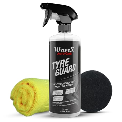 Wavex Tyre Polish for Car and Bike (1L) | With Black Foam Applicator and Microfiber Cloth| Gives Lustrous Dark, Long Lasting Super Black Shine - Non-Greasy, Super Hydrophobic|B00ZFS87LQ