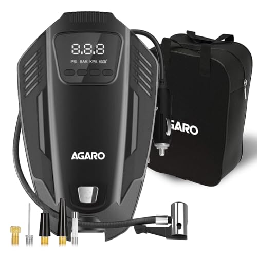 AGARO Primo High Power Digital Tyre Inflator for Car, Air Inflator Car Accessories, 120 Watt Air Pump with 12V Plug, Upto 150 Psi, Emergency LED Light, Compact & Portable Air Compressor|B09LC17PJL