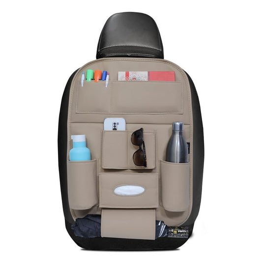 NEODRIFT 'Seat Master Lite' Premium 7D Car Seat Organizer, Universal Fit, Multi-Pocket Storage for Bottles, Documents, Mobile, Keys, Tissues (Color: Beige) (Set of 1)|B0CXSN29NQ