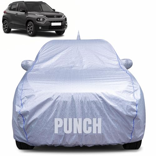 100% Waterproof Car Body Cover for Tata Punch (2021-2025) with Mirror Pocket, Heat & UV Resistant, Triple Stitched, Soft Lining, Bottom Elastic & Piping (Silver Reflective)|B0FLKLWB2D