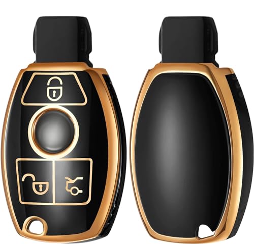 SHOPOFLUX TPU car Key Cover Compatible for Mercedes Benz C E M S CLS CLK GLK GLC G Class 3 Button Smart Key - Black|B0CNT3XB7F