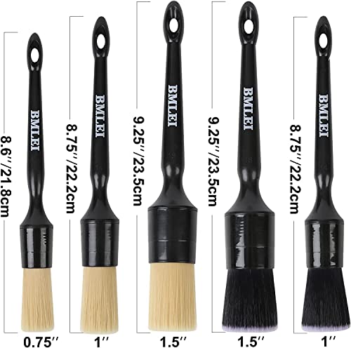 5pcs Car Detailing Brushes Set, Boar Hair Auto Car Detail Brush Kit No Scratch, Ultra Soft Car Duster Brushes Perfect for Interior, Exterior Cleaning, Wheels,Tires,Leather Seats|B0BL3D427V