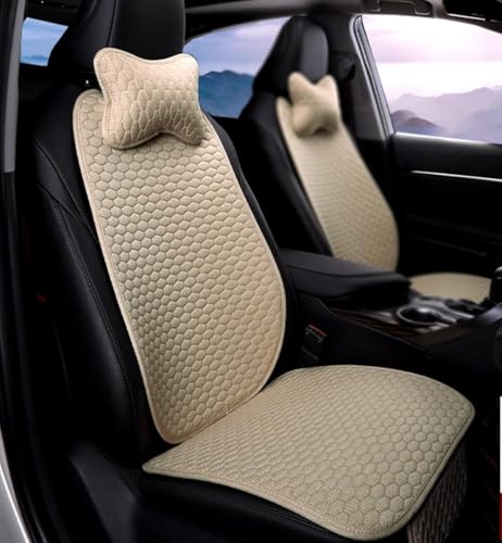 3in 1 Car Seat Cover Protector Set Driver Side Seat Removable Car Seat Covers Front and Bottom Seats Anti-Slip Mat Cotton with Neck Pillow Universal Fit, Car Seat Cover (Beige)|B0DS1Z27WY