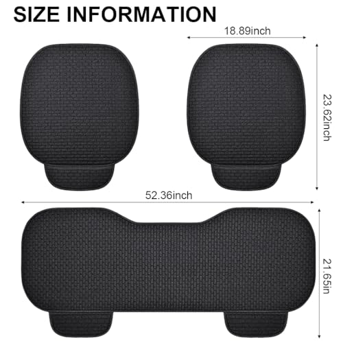 3Pcs Breathable Car Seat Covers Full Set Front & Rear Seat Covers with Anti-Slip Silicone Backing,Storage Pouches,Durable Car Cushions Stylish Universal Cover, Black|B0DRFDLV56
