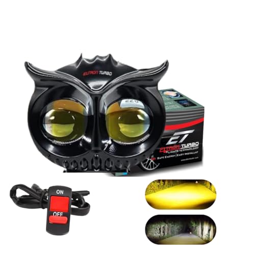 ELTRON TURBO 3 Month Warranty Owl Shape Imported Fog LED Light 12V-24V 55W Dc, Aluminium Material Yellow And White Beam Off-Roading Universal For All Motorcycle, Scooty, Car (Pack Of 1 With Switch)|B0CXHJD9Y8