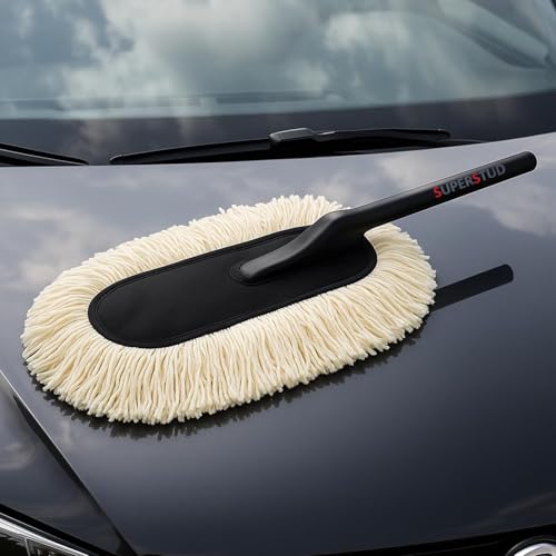 Car Duster Microfiber Brush Wax Coated || Premium Wax-Coated Shine & Dust Removal Duster Brush for Cars/SUV/All Types of Vehical - White (1Pcs) || Best Car Accessories 2025|B0FNN2F47K
