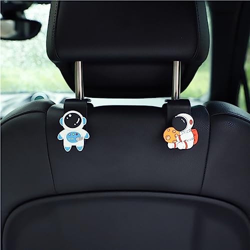 Wolpin Car Backseat Headrest Hook/Hanger Universal Durable Organiser Space Saver for Handbag, Wallets, Keys, Grocery Bags (Astronauts, Pack of 2) Metal, Black|B0C7J2BQSZ