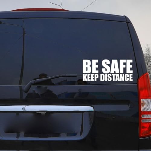 KREEPO Be Safe Keep Distance Waterproof Self-Adhesive Decal Vinyl Sticker for Car Van Bike Window Bumper Bonnet 2pcs (16.2x7cm) White|B0D226XJYW