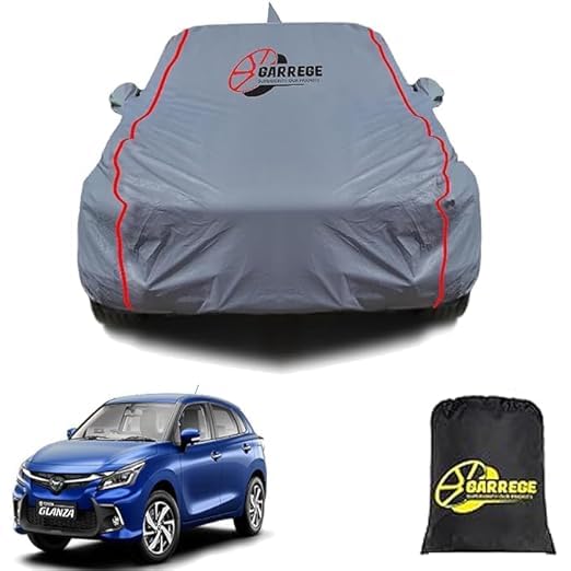 Toyota Glanza Waterproof Car Body Cover with Mirror and Anteena Packets 150 GSM Grey Fabric with Piping Style All Weather Protection Cover for Car|B09MPRJ8HD
