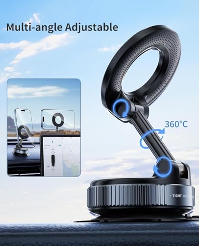 360° Vaccum Magnetic Phones Holder, Magnetic Car Phone Mount, Hands-Free Suction Cup Phones Holder for Car/Gym/Mirror/Shower, Car Mount Compatible All Mobile (Extended)|B0FQWG3Q9S