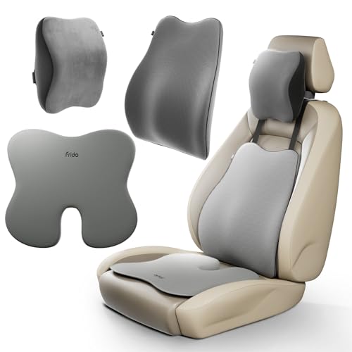 Frido Ultimate Car Comfort Combo | Neck Rest, Backrest & Wedge Seat Cushion Combo of 3 | Ergonomic Neck, Back & Seating Support | Driving & Daily Commutes | Posture Correction | Universal Fit | Grey|B0DXFR5H8N