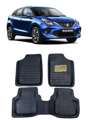Polyethylene 4D Bucket Car Floor Foot Mats for Maruti Suzuki Baleno, Polyutherine Material, Color: Black, Waterproof, Complete Set of 3 Pieces|B0F26S6GC8
