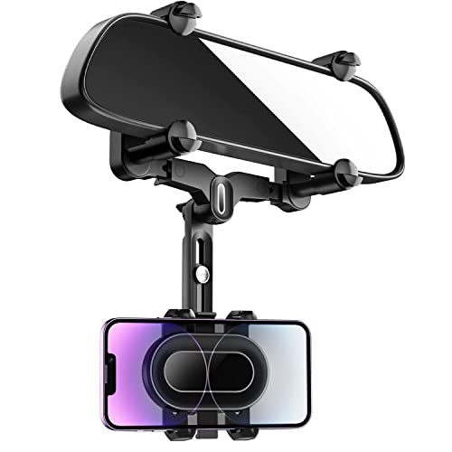 MeganJDesigns Car Phone Mount, 360° Rotatable and Retractable Holder, Multifunctional Rear View Mirror Mount, Four Corners Fixed Anti-Shake Design for All Mobile Phones and Cars|B0B5TQL2ZR