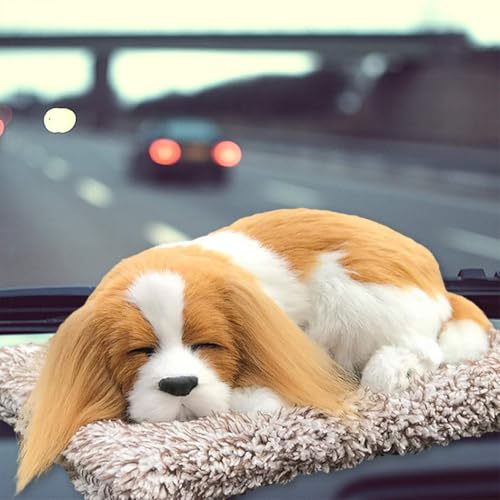 Sleeping Dog Dashboard Decor Realistic Puppy Figurine for Car | ABS Sleeping Dog Ornament with Charcoal Cushion, Cute Car Interior Toy, Pack of 1|B0FRY4BT9C