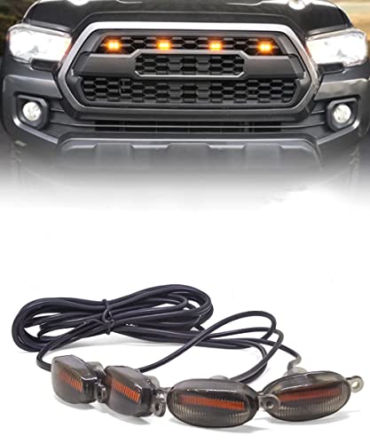 FABTEC Universal 4 X 4 Daytime Running Light Led Car Grill Raptor Style Emergency Warning Off-Roading Light for All Car/Truck/SUV (Yellow) (Set of 4 Pcs)|B0BS3NPKCC