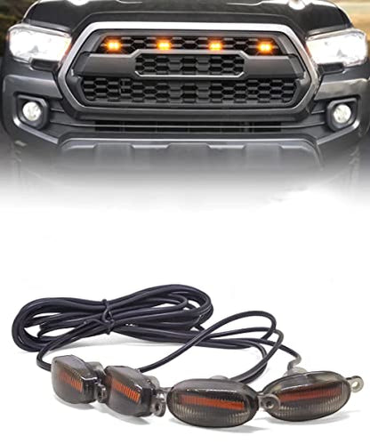 FABTEC Universal 4 X 4 Daytime Running Light Led Car Grill Raptor Style Emergency Warning Off-Roading Light for All Car/Truck/SUV (Yellow) (Set of 4 Pcs)|B0BS3NPKCC