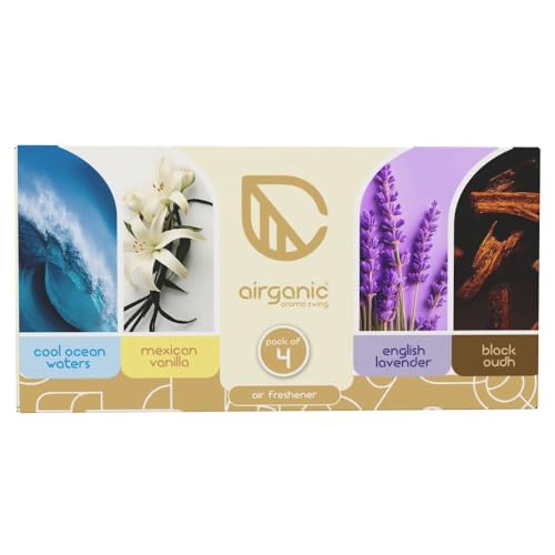Aroma Swing - Pack of 4 (40 ml) - Combo: Cool Ocean, Mexican Vanilla, Lavender & Black Oudh Car Perfume | Aroma Essential Oils in Glass Bottle with Wooden Diffuser Lid | Car Accessories 2025|B0F267XRC3
