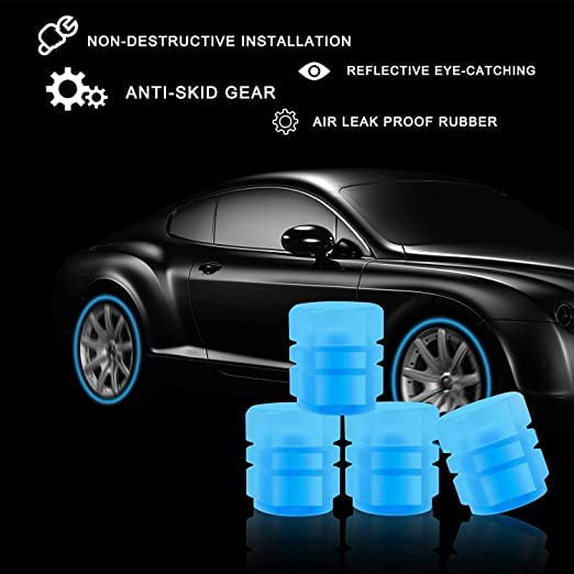 AARKRI SALES All-New Bike/Car Tyre Air Valve Caps – Universal Fluorescent Tire Valve Caps for Cars & Bikes with Neon Glow - Brighten Up Your Ride Instantly, (Pack of- 8, Blue)|B0BTTMRS9J
