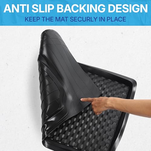 KINGSWAY Accessories Durable Universal Car Mats – Premium 5 Piece PVC Car Floor Mats, Tray Shape, Waterproof, Anti Slip Mat, All Weather Protection, Easy to Clean & Long Lasting Car Foot Mats, Black|B0BQMXVJGG