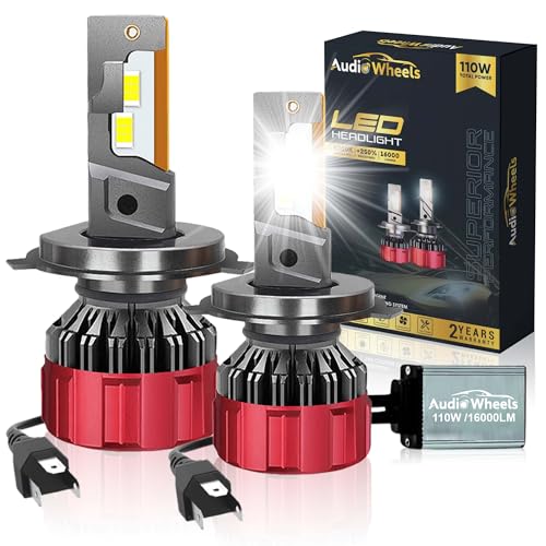Audio Wheels H4-110W Car Led Headlight Bulbs, 16,000 Lumens Super Bright LED Headlight Conversion Kit for Cars 6000K Cool White Quick Installation Halogen Replacement, Pack of 2|B0CWDZ1K5Q