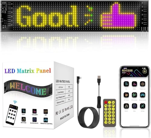 Euakee LED Matrix Panel App Control, Flexible LED Screen Scrolling Text Pattern Animation Sign for Car Shop Bar Party Business Festival Home Decor, 4.02 x 13.7 inches|B0DWXF5PDJ