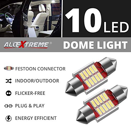 AllExtreme EX31SDW 10 LED Universal Car Interior Super Bright Roof Light Reading Dome Bulb Lamp with Festoon Holder (5W, White, 2 PCS)|B07FCH5YW7