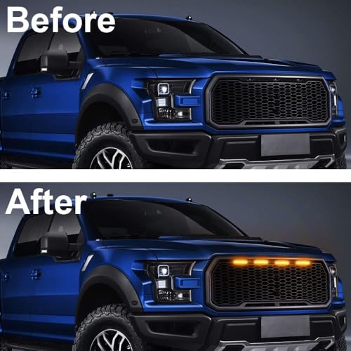 AutoBizarre Set Of 4 Pcs Amber/Yellow/Orange Raptor Style Car Front Grill Drl Daytime Running LED Lights Emergency Warning Off-Roading Light Shell Lights For All Cars, Vans, Suv, Trucks (Smoked Lens)|B0D66KJ9GN