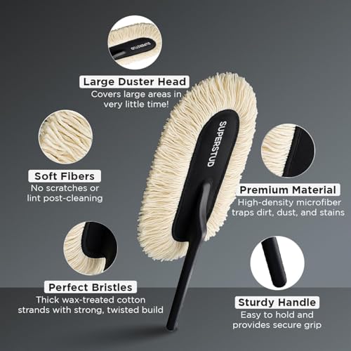 Car Duster Microfiber Brush Wax Coated || Premium Wax-Coated Shine & Dust Removal Duster Brush for Cars/SUV/All Types of Vehical - White (1Pcs) || Best Car Accessories 2025|B0FNN2F47K