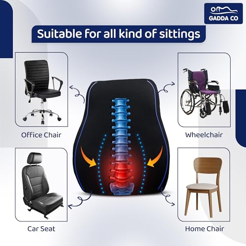 GADDA CO Back Support for Car Seat | 2 Years Warranty | Memory Foam Lumbar Support Cushion | Ergonomic Back Rest Pillow for Pain Relief & Comfortable Driving | Universal Fit for All Car Seats | Black|B0F1YWSJ2K