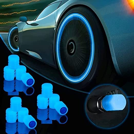 AARKRI SALES All-New Bike/Car Tyre Air Valve Caps – Universal Fluorescent Tire Valve Caps for Cars & Bikes with Neon Glow - Brighten Up Your Ride Instantly, (Pack of- 8, Blue)|B0BTTMRS9J