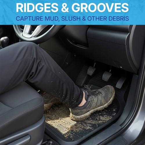 KINGSWAY Accessories Durable Universal Car Mats - Premium 5 Piece PVC Car Floor Mats, Tray Shape, Waterproof, Anti Slip Mat, All Weather Protection, Easy to Clean & Long Lasting Car Foot Mats, Black|B0CJVHM6V7