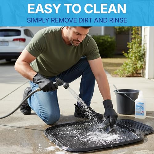 KINGSWAY Accessories Durable Universal Car Mats - Premium 5 Piece PVC Car Floor Mats, Tray Shape, Waterproof, Anti Slip Mat, All Weather Protection, Easy to Clean & Long Lasting Car Foot Mats, Black|B0CJVHM6V7