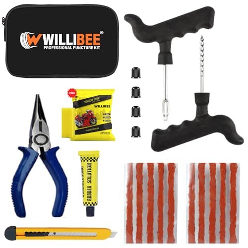 8-in-1 Tubeless Tyre Puncture Repair Kit for Car, Bike, Scooter & SUV - Universal Emergency Tyre Fix Tool Set, Flat Tire Puncher Repair Kit (with Storage Bag).|B0CLD5SXKX