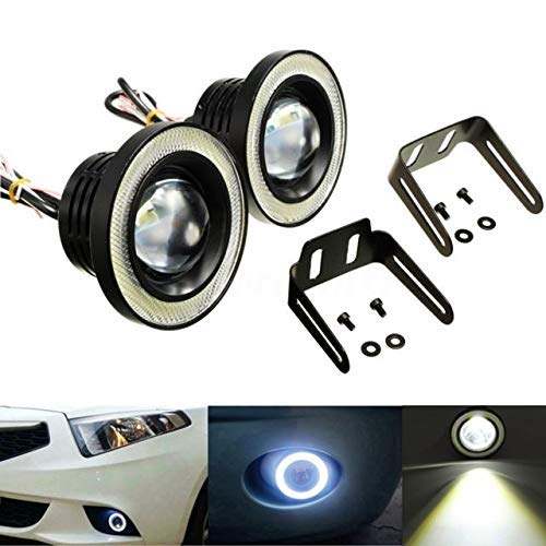 AutoBizarre Car Fog Lamp Angel Eye LED DRL Projector Cob Light 89mm (3.5 inches Front , 2.5 inches Back) - Set of 2|B09JNKS594