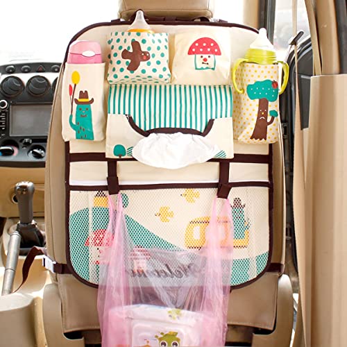 wolpin Auto Car Seat Back Automobiles Organizer And Multiple Storage Pockets For Tablet Ipad,Bottle And Tissue Paper Holder,Snacks Storage For Kids(Mushroom Print)Oxford,Multicolor|B0BV6ZK3JK