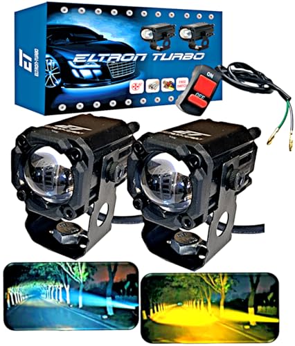 ELTRON TURBO 1 Year Warranty Original Imported Mini Driving Fog Led Light Dc Power 12V-24V 80W Universal For All Motorcycle, Scooty, Cars, Projector Light White And Yellow (Pack Of 2, Switch)|B09NWBJQ9J