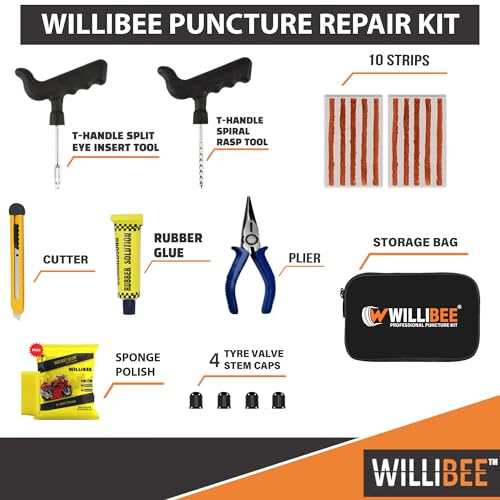 8-in-1 Tubeless Tyre Puncture Repair Kit for Car, Bike, Scooter & SUV - Universal Emergency Tyre Fix Tool Set, Flat Tire Puncher Repair Kit (with Storage Bag).|B0CLD5SXKX