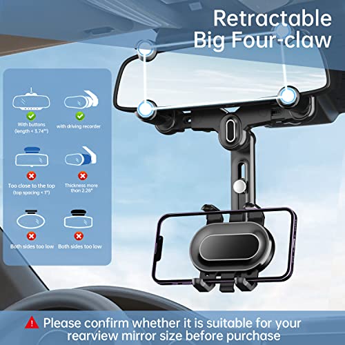 MeganJDesigns Car Phone Mount, 360° Rotatable and Retractable Holder, Multifunctional Rear View Mirror Mount, Four Corners Fixed Anti-Shake Design for All Mobile Phones and Cars|B0B5TQL2ZR