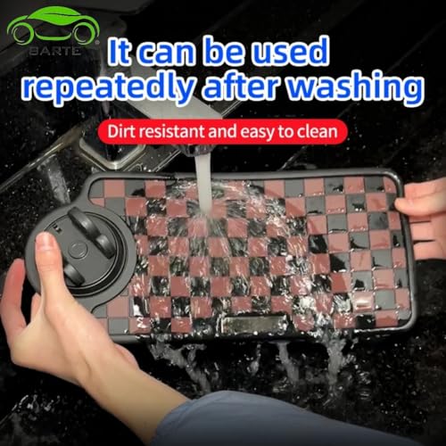 SARTE Car Dashboard Mat Anti-Slip Rubber Pad with Phone Holder Universal Non Slip Car Dashboard Sticky Adhesive Mat for Phones Sunglasses Keys(Black/Grey) Chess Design (Black/Grey)|B0DJK138SS