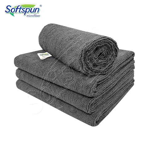 SOFTSPUN Microfiber Cloth - 4 pcs - 40x40 cms - 340 GSM Grey! Thick Lint & Streak-Free Multipurpose Cloths - Automotive Microfibre Towels for Car Bike Cleaning Polishing Washing & Detailing.|B077BFH786