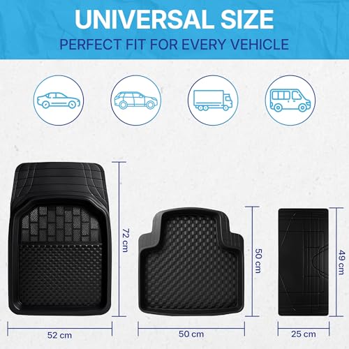 KINGSWAY Accessories Durable Universal Car Mats – Premium 5 Piece PVC Car Floor Mats, Tray Shape, Waterproof, Anti Slip Mat, All Weather Protection, Easy to Clean & Long Lasting Car Foot Mats, Black|B0BQMXVJGG