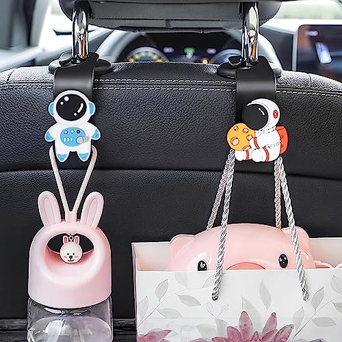 Wolpin Car Backseat Headrest Hook/Hanger Universal Durable Organiser Space Saver for Handbag, Wallets, Keys, Grocery Bags (Astronauts, Pack of 2) Metal, Black|B0C7J2BQSZ
