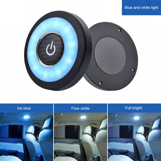 CLOUDSALE Wireless Magnetic USB Charging LED Light Portable Round Universal Rechargeable Wireless Lamp For Car Interior(White/Blue)|B0B6P5R14J