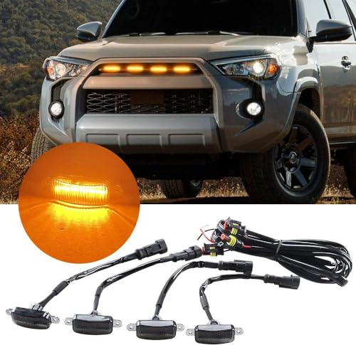 AutoBizarre Set Of 4 Pcs Amber/Yellow/Orange Raptor Style Car Front Grill Drl Daytime Running LED Lights Emergency Warning Off-Roading Light Shell Lights For All Cars, Vans, Suv, Trucks (Smoked Lens)|B0D66KJ9GN